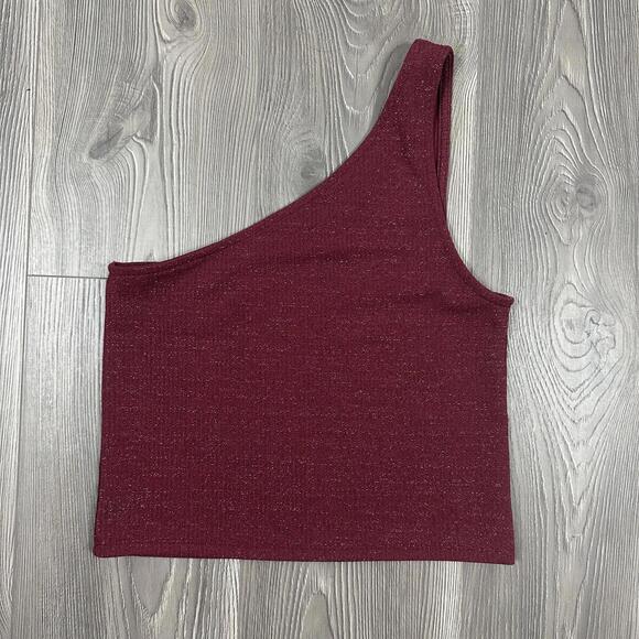 American Eagle Outfitters Tops - American Eagle Burgundy Metallic One Shoulder Crop Top - Women's Party Shirt, XS